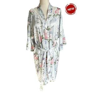 Apt.9 Blue Floral Satin Robe Women's Sleepwear Size XS NWT | 74-20